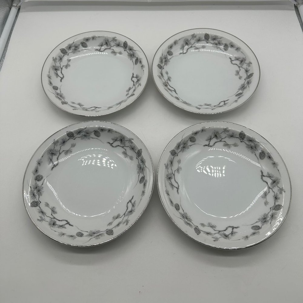 Vintage Set of 4 Meito Silver Pine Rimmed Soup Cereal Bowl Bowls